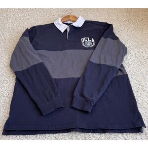 UCLA Rugby Shirt Men Medium Navy Blue Grey Long Sleeve Colorblock Collegiate
